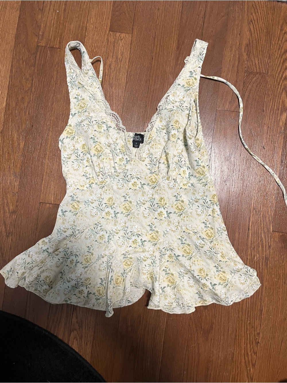 Floral Lace-Trim Yellow & Cream Romper